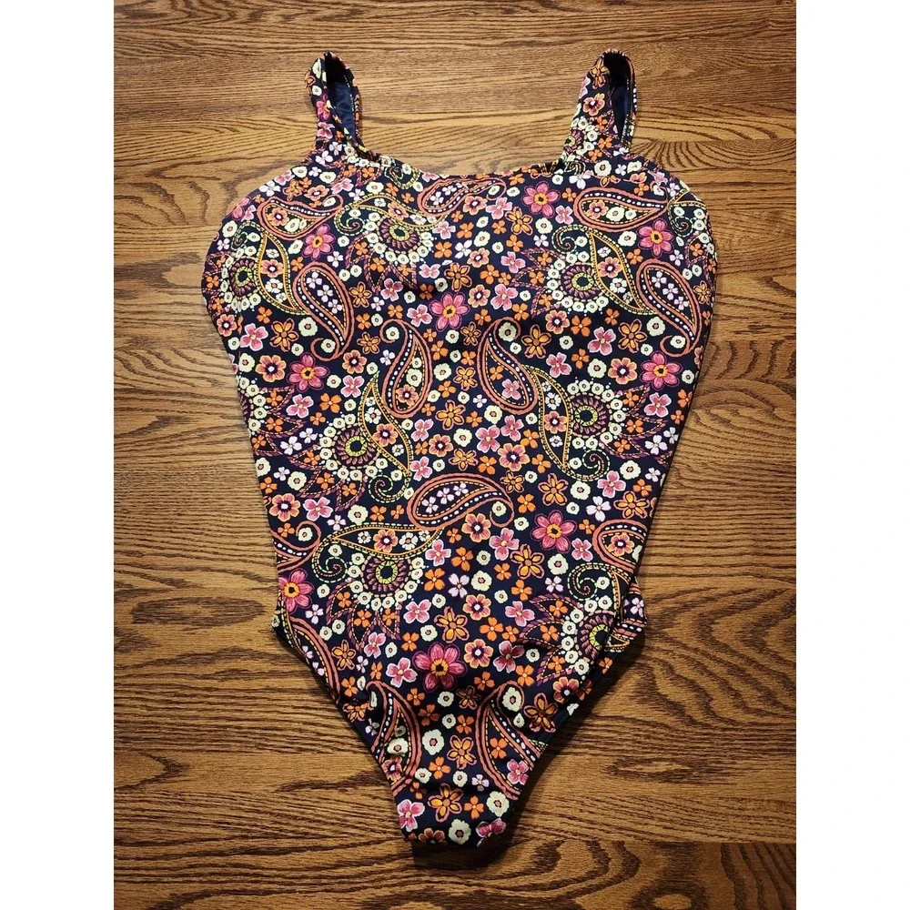 Lands' End‎ One-Piece Swimsuit Womens Slimming Navy Floral Paisley Size 22W